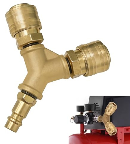 Tmefoy Druckluftverteiler, Messing Druckluft Verteiler NW 7,2 Luftweiche 1/4 AG,Kompressor Y/T schnellkupplung, 2-Fach Druckluftkupplung, Druckluft Kupplung mit Außengewinde