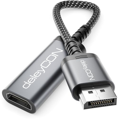 deleyCON DisplayPort till HDMI‑adapter (För HDMI‑Skärm/TV/Projektor) - Enkelriktad - (1080p@120Hz / 1440p@60Hz / 4K@30Hz) för DisplayPort‑dator Grafikkort Gaming‑PC
