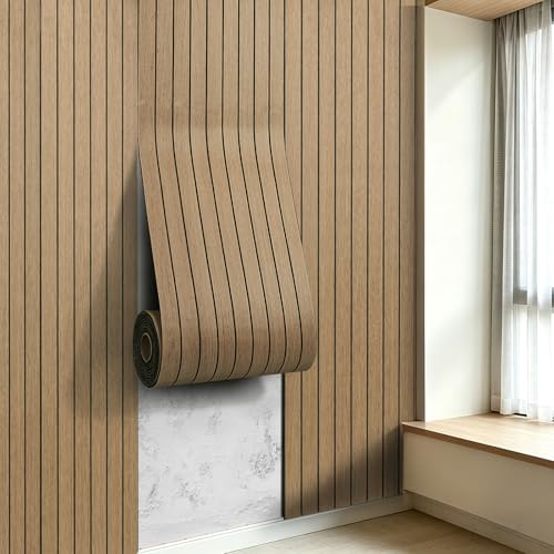 LOVADA 3D Peel and Stick Wall Panels PVC Grille Slat 200x15.8 510x40cm Self-Adhesive Wall Sticker Soundproof Paneling for Walls and Ceiling in Faux White Wood Grain Texture