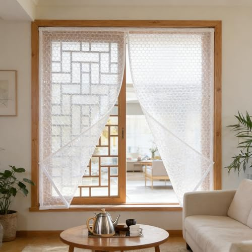 Fenster Isolierfolie 100 x 153 cm Zur Wärmedämmung An Fenstern Thermo Cover Fenster Winter Hitzeschutz, Doppelt Verdickt für Den Winter, Weiß