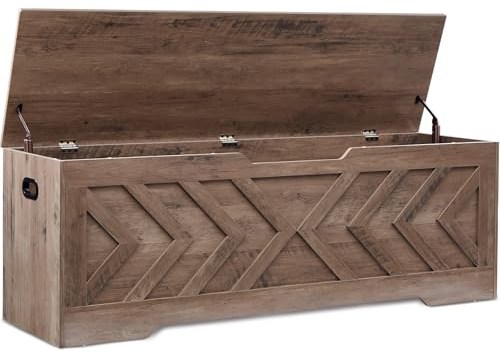 XDliv 55.1” Storage Bench, Extra Large Entryway Bench with Storage,Storage Chest with 2 Safety Hinges,Blanket Storage,Shoe Storage Chest for Bedroom,Living Room,Easy Assembly. (Greige)