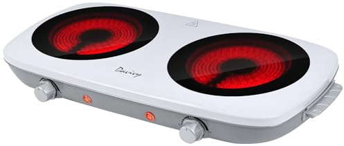 Davivy Double Burner Hot Plate Electric, 1800W Portable Electric Cooktop Burner with 7.9 Inch Crystallite Ceramic Glass, Dual Hot Plate for Cooking, 2 Burner Hot Plate for Camping Dorm RV, Lightweight