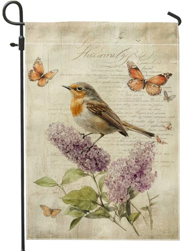 Printemps Été Lilas Oiseau Fleur Élégante Papillon Bannière Solide Drapeaux Couleurs Vives Garden Flag Pour Pelouse Célébrations Vacances 30X45Cm