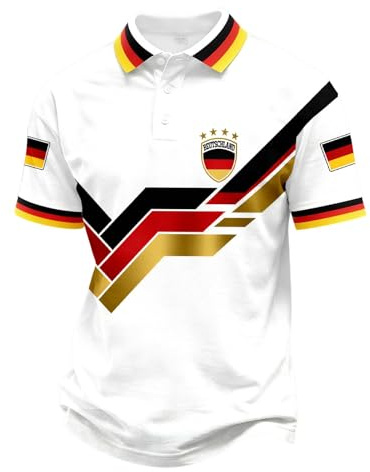 Poloshirt Herren Kurzarm Fussball Trikot Deutschland, Polo mit Knopfleiste Deutschland Tshirt Fußball Slim Fit Fan T-Shirt Germany Trikot Retro Sport Herrenhemd Bügelfrei Football Jersey Hemd Stretch