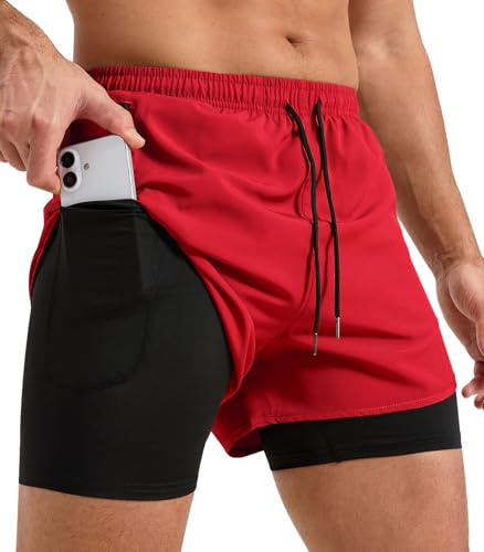 Curluriy Homme Shorts de Course 2 en 1 Running Short avec Poches Zippées | Sports Shorts,Respirant,Séchage Rapide,Léger,Taille Élastique,Cordon de Serrage,pour Jogging,Fitness,Entraînement, Training