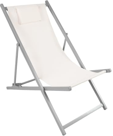 Baroni Home Sedia Prendisole Pieghevole e Reclinabile con Cuscino Imbottito, Sdraio da Giardino e Spiaggia con Schienale Reclinabile, Tessuto Impermeabile Traspirante,. 60x97x92 cm (1, Panna)