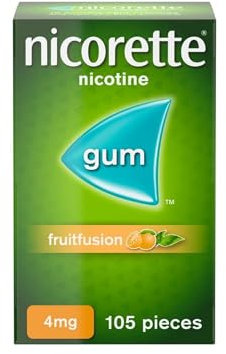 Nicorette Fruitfusion 4mg Gum (105 Pieces), Discreet Stop Smoking and Stop Vaping Aid, Helps Tackle Cravings and Withdrawal Symptoms, Nicotine Gum with Pleasant Fruit Flavour (Quit Smoking or Vaping)