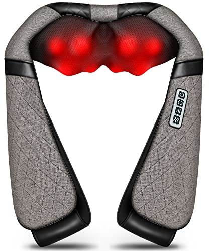 Blue Elf Shiatsu Electric Neck Back Massager Pillow 3D Kneading with Heat for Shoulder, Lower Back, Foot, Leg Muscles Pain Relief Relax in Car Office and Home (Gray)