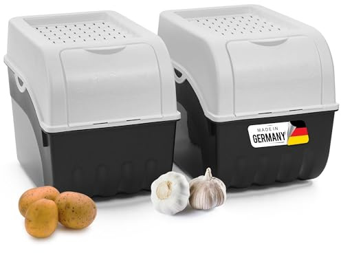 Novaliv Potatis-förvaringslåda | 2 x stor 9 l | vit | potatislåda | Grönsakslåda stapelbar löklåda potatiskorg, fruktbehållare, potatislåda, lök, förvaring, matförvaringsburk morötter