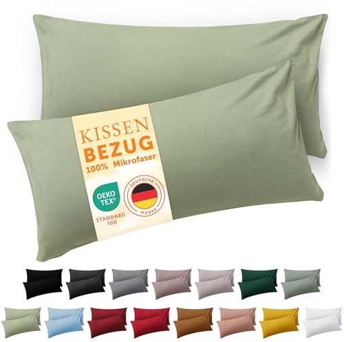 Blumtal Kissenbezug 40 x 60, 2 Stück - Oeko-TEX zert. Kissenbezüge 100% Mikrofaser in extra weich & waschmaschinenfest - Bezug Kissen 40x60 Hellgrün Olive