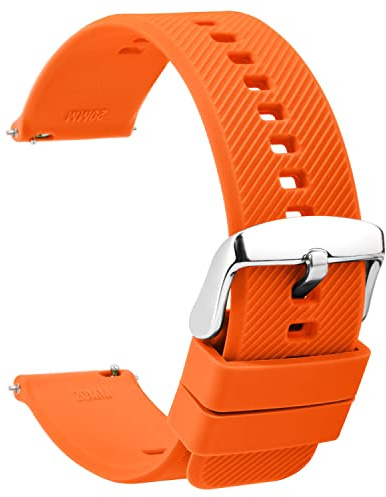 TStrap Silikonklockarmband 20 mm, med quick release-funktion, mjukt, gummi, svart, vattentätt militärklockarmband för män och kvinnor, för byte av smartklockarmband, 18, 19, 20, 21 och 22 mm, Orange/silverlås, 20mm, Nato