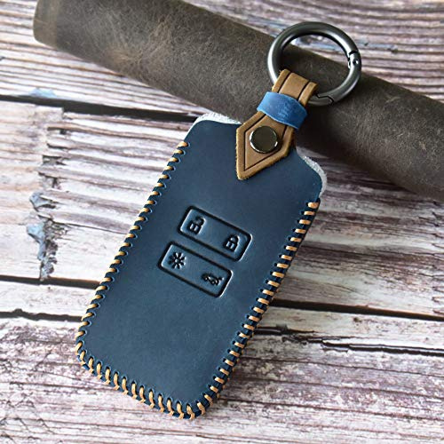HIBEYO Smart Autoschlüssel Hülle passt für Renault Schutzhülle Schlüsselhülle Cover Case für Renault Koleos Kadjar Clio Megan Fernbedienung Leder Schlüssellose Schlüsselbox Schlüsselanhänger-Blau