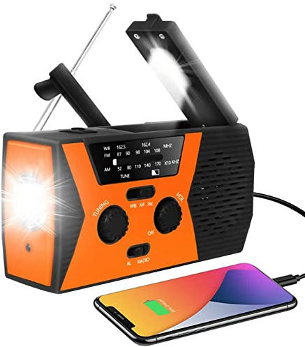 Radio di Emergenza con Ricarica Solare Manovella Multifunzionale Ricaricabile 2000mAh AM FM NOAA Radio Torcia Dinamo Caricabatterie per Cellulare Outdoor SOS Sopravvivenza Viaggi Campeggio, Portatile
