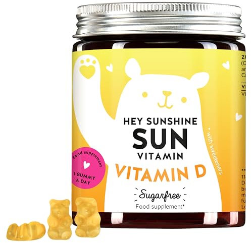 Hey Sunshine Sun Vitamin-D3-Gummibärchen – 1000 IE Vitamin D3 – Sonnenvitamin mit Depotwirkung – 60 Stück (2-Monats-Vorrat) - Zuckerfrei, Vegetarisch - Bears with Benefits