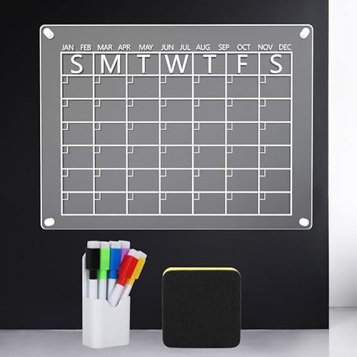 Nayciiy 40,6 x 30,5 cm Acryl-Kalendertafel für Kühlschrank, Kalender, Planer, Tafel, wiederverwendbar, magnetisch, monatliches Memo-Whiteboard, inklusive 6 Markern, trocken abwischbar und Box