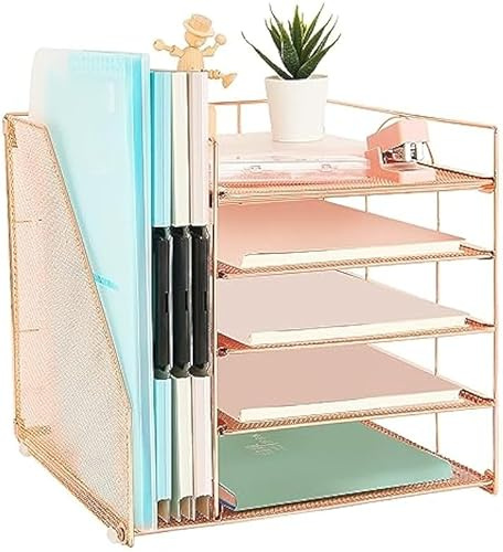 AUPSEN Organiseur de Bureau, bac à courrier en Papier à 5 Niveaux avec Porte-fichiers, Fournitures de Bureau et Accessoires Multifonction pour Bureau, école, Maison (Rose)