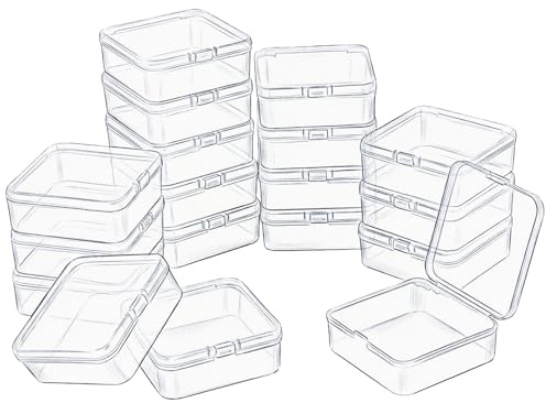 LJY 18 Kunststoffboxen mit Deckel, 9,5 x 9,5 x 3,5 cm, Transparent | Quadratische Sortierboxen für Perlen, Schmuckzubehör, Bastelsachen, Schrauben und weitere Kleinteile