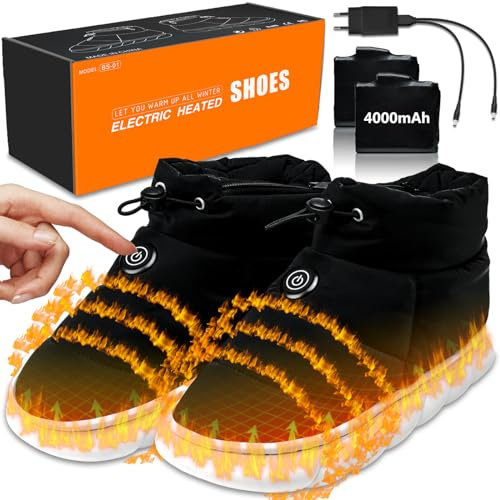 ZONSUSE Beheizte Schuhe für Männer und Frauen, Wiederaufladbare Warme Schuhe mit 3,7 V und 4000 mAh, Heated Slippers, Fußwärmer, Elektrisch Beheiztes Schuhes mit 3 Heizeinstellungen (44-45)