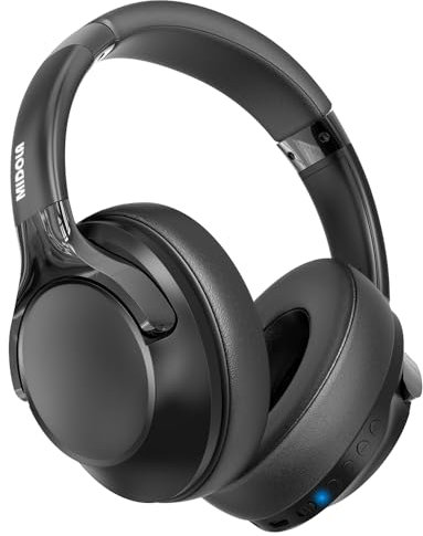 MIDOLA Casque Bluetooth supra-auriculaire 68 heures de lecture 6 EQ sans fil avec microphone, HiFi, stéréo, pliable, léger, basses profondes pour voyage, maison, bureau, téléphone portable, noir