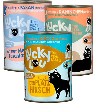 Lucky Lou Adult Mix-Paket Katzenfutter nass - 18 x 400g - hochwertiges Katzenfutter mit viel Protein - Nassfutter getreidefrei & ohne Zucker