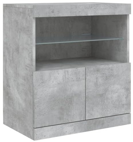 vidaXL Sideboard, Kommode mit viel Stauraum, Highboard Schrank mit LED-Leuchten, Anrichte Beistellschrank Standschrank, Modern, Betongrau