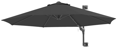 Outsunny Ombrellone da Giardino a Parete con 8 Stecche, Ombrellone 3x3m Girevole a 180° con Manovella, Grigio