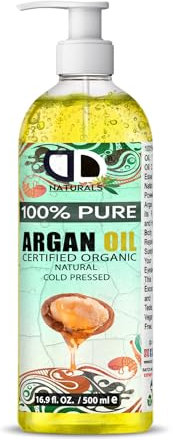 Argan Oil 100% Moroccan Pure Natural for Face & Body Rich in Vitamin E for Healthy Skin, Hair & Nails – No Parabens or SLS – Vegan, Cruelty-Free (500ml Pump)