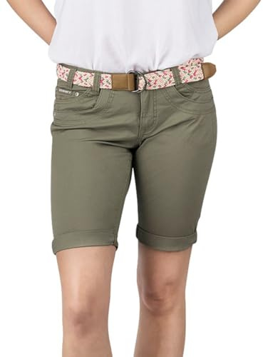 DENIMFY Bermuda Shorts Damen mit Gürtel Regular Fit DFPia Kurze Hose | Chino Short Sommer Stretch Einfarbig Weiß Beige Pink Blau Olive Navy S M L XL XXL