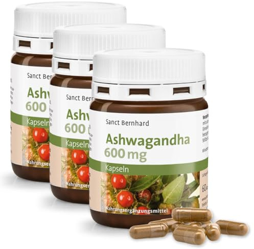 Ashwagandha 600mg | 3x 60 Cápsulas del extracto de raíz de ashwagandha orgánica | Para el Bienestar, la Vitalidad y el Equilibrio | 3x 2 Meses | Withania somnifera | Solo una Cápsula al día