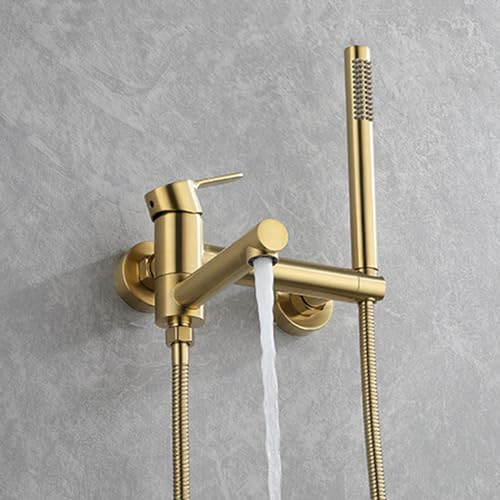 Rubinetto Vasca da Bagno con Doccetta Rubinetto Bimodale Girevole 90°,Oro Spazzolato