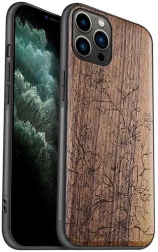 Carveit Coque en Bois pour iPhone 11 Pro Étui Protection Artistique Cover TPU Souple de téléphone Antichoc Compatible avec Apple 11 Pro Etui (Noyer-Skura Sketch)