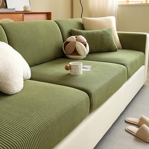 Gleedipre Flexibler Sofabezug Cord Sitzkissen Rückenlehne Schutzbezug Für alle Jahreszeiten Sofa-Spannbettlaken(Grün,65–85 cm x 165–200 cm)