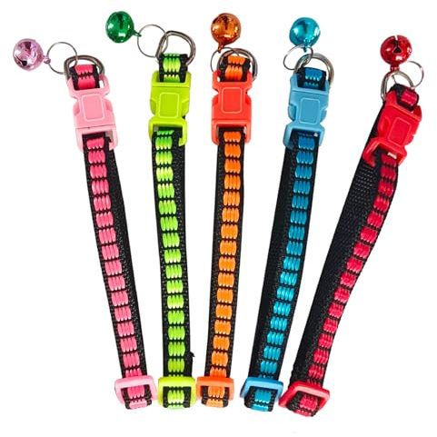 Siliget Cat Collars 5Pcs, Adjustable Kitten Collar with Bells, Safety Buckle Collar with Bright Colors for Cats, Kitten, Small Pet, Puppy