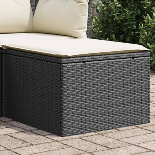 Xichuzi Gartenhocker mit Kissen Schwarz 55x55x37 cm Poly Rattan, Balkon Hocker, Fusshocker Garten, Hocker Garten, Fußhocker Für Sessel, Gartenmöbel Hocker - 366001