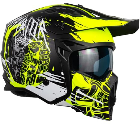 one by Camamoto | Roller- und Motorradhelm, Track Warrior Yellow Jet, Mattschwarz - Gelb, Vollgesichtshelm mit abnehmbarem Kinnschutz, ECE R22-06-Zulassung, Größe XL (60 cm)
