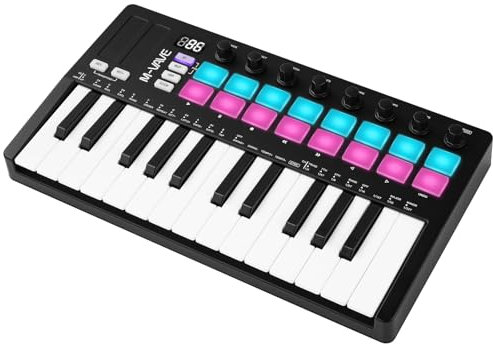 Nimomo M-VAVE MIDI Controller, RGB Pad SMK-25II, Upgraded Keyboard, Portable Rechargeable Arranger, Black and White, Built-in Battery