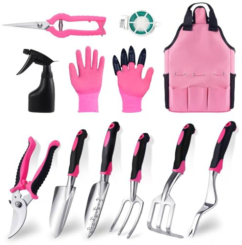 COVACURE Gardening Hand Tool Gift Kit Gardening Gifts for Women & Men 11 Piece Heavy Duty Garden Tool Sets Garden Tools Bag for Women & Men Easy Storage