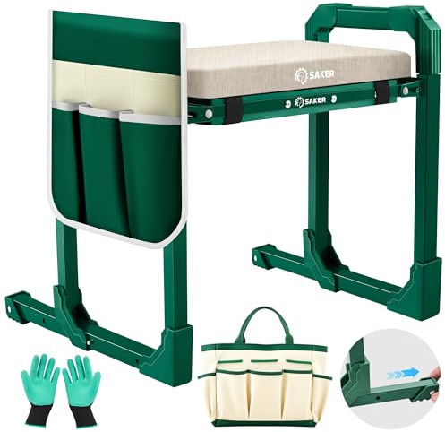 Saker Garden Kneeler and Seat Foldable Gardening Stool with Extendable Legs | Thickened Pad Tool/Storage Bag , Heavy Duty 400lbs Support for Elderly, Gardening, Outdoor Use