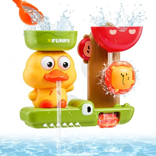 Badespielzeug Baby ab 1 Jahr, Badewannenspielzeug ab 1 2 3 4 Jahre, Enten Löwen Krokodil Wasserspielzeug Kinder Spielzeug ab 1 2 3 Jahr, Kinderdusche Spielzeug Mädchen Junge 6-18 Monate