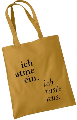 OM3 Baumwolltasche mit Spruch - ich atme ein ich raste aus - Statement - Baumwollbeutel - Tasche - Lange Henkel