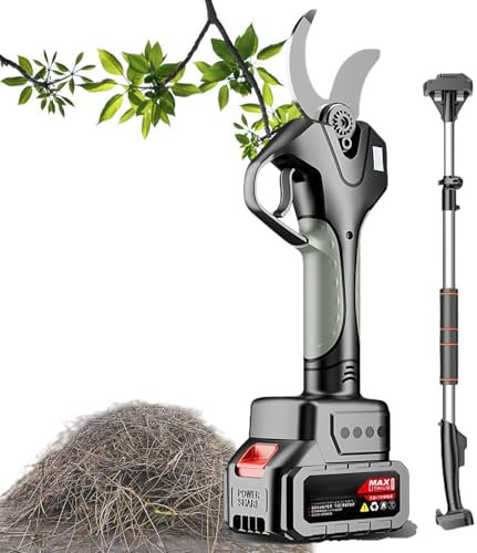 Glowdora Tijeras De Podar Eléctricas De 50 Mm, Tijeras Eléctricas Seguras Y Portátiles, Tijeras De Podar Inalámbricas con Pértiga Telescópica De 1,3 A 2,15 M, Adecuadas Arbustos Y Huertos