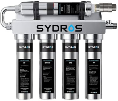 Sydros Optimus Schutz-Bundle - bis zu 90% weniger Kalk & 500+ Schadstoffe | 5-Stufen-Wasserfilter + Kalkbrecher: PFAS, Mikroplastik & Chlor reduzieren, Kalkablagerungen bis zu 90 % mindern