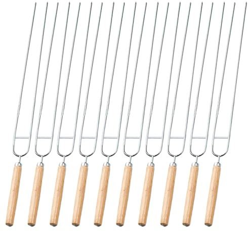 yybng Spiedini per barbecue in acciaio inox, riutilizzabili con manico in legno, 40 cm di lunghezza, accessori per barbecue per carne, pesce, campeggio, utensili da cucina all'aperto