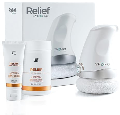 Vibro Sculpt Relief Bundle - 3-in-1 Komfortsystem mit Handmassagegerät, kühlendes botanisches Gel & Gelenkbeweglichkeit Kapseln - Beruhigende Unterstützung für müde Muskeln, Steifheit & Körperwellness