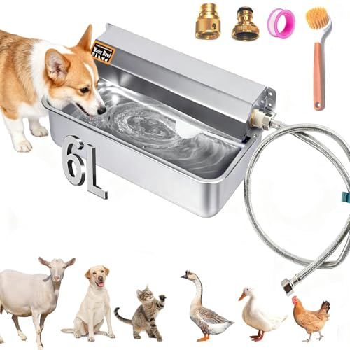 Abbeveratoio Automatico per Cani, Abbeveratoio con Valvola a Galleggiante Tubo Flessibile Intrecciato e Connettore per Animali Pecore Cani Maiali Polli Oche Anatre
