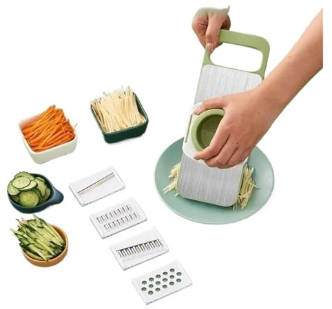Cortador de verduras manual multifuncional 5 en 1 acero inoxidable, seguro y Incluye rallador patatas, ajo zanahoria