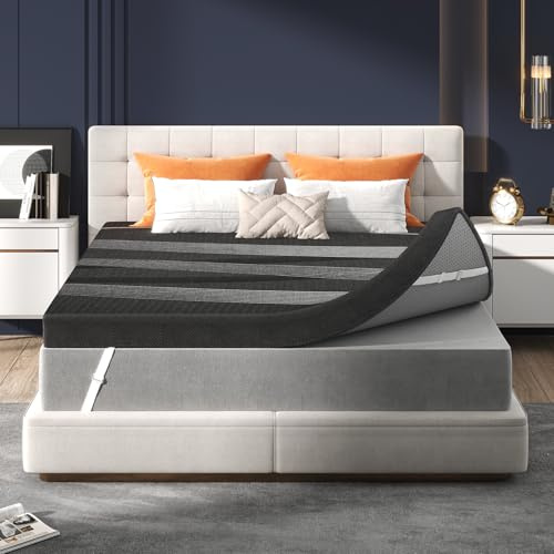 Fancylion 4 Inch Gel Memory Foam Mattress Topper King, High Density Ventilated Bed Topper for Back Pain Relief, Breathable Cover with Non-Slip Straps, CertiPUR-US