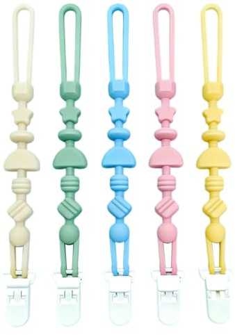 LEEQBCR 8 Pcs Chupetero de clip para Bebé,Ajustable Cadena para Chupete Bebe,Cadena de Chupetes para niños y niñas,Diseño de Una Pieza,Sin BPA,Protege a tu bebe (D)