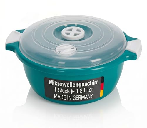 Lantelme Mikrowellenschüssel mit 1,8 Liter mit Dampfventil in Deutschland hergestellt stapelbar spülmaschinengeeignet Kunststoff Schüssel für Mikrowelle Kühl- Gefrierschrank (Grün)
