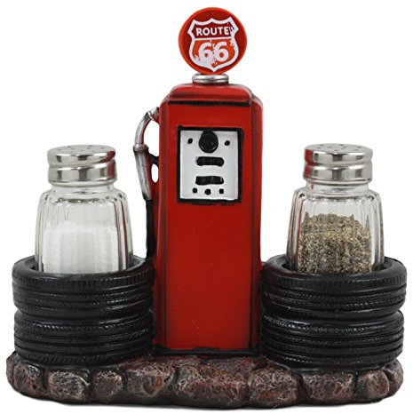 Ebros Route 66 Old Fashioned Gas Pump Station Salt And Pepper Shakers Holder Figurine Cross Country Road Trip Lovers